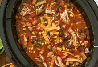 Crock Pot Chicken Tortilla Soup in a slow cooker