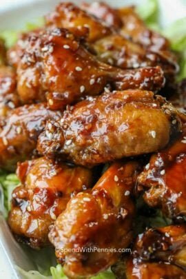 Honey Garlic Wings on lettuce