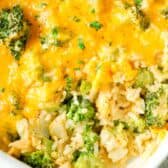 Broccoli rice casserole in a casserole dish