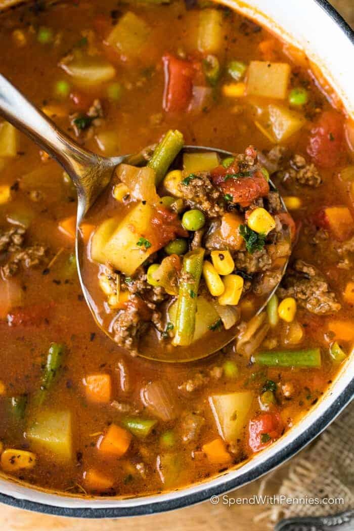 Hamburger Soup being dished out with spoon