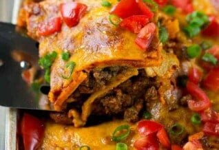 beef enchilada casserole on spoon