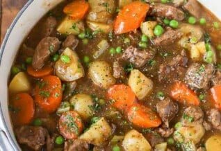 Overhead shot of Homemade Beef Stew in big pot