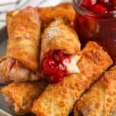 close up of cooked Cherry Cheesecake Egg Rolls