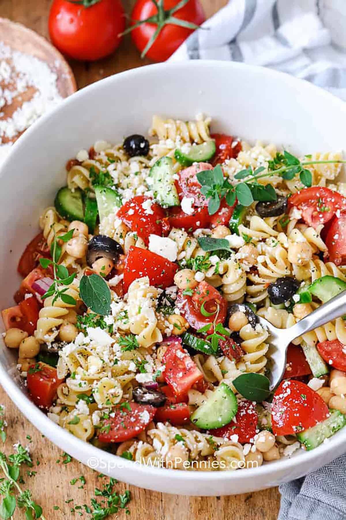 plated Mediterranean Pasta Salad