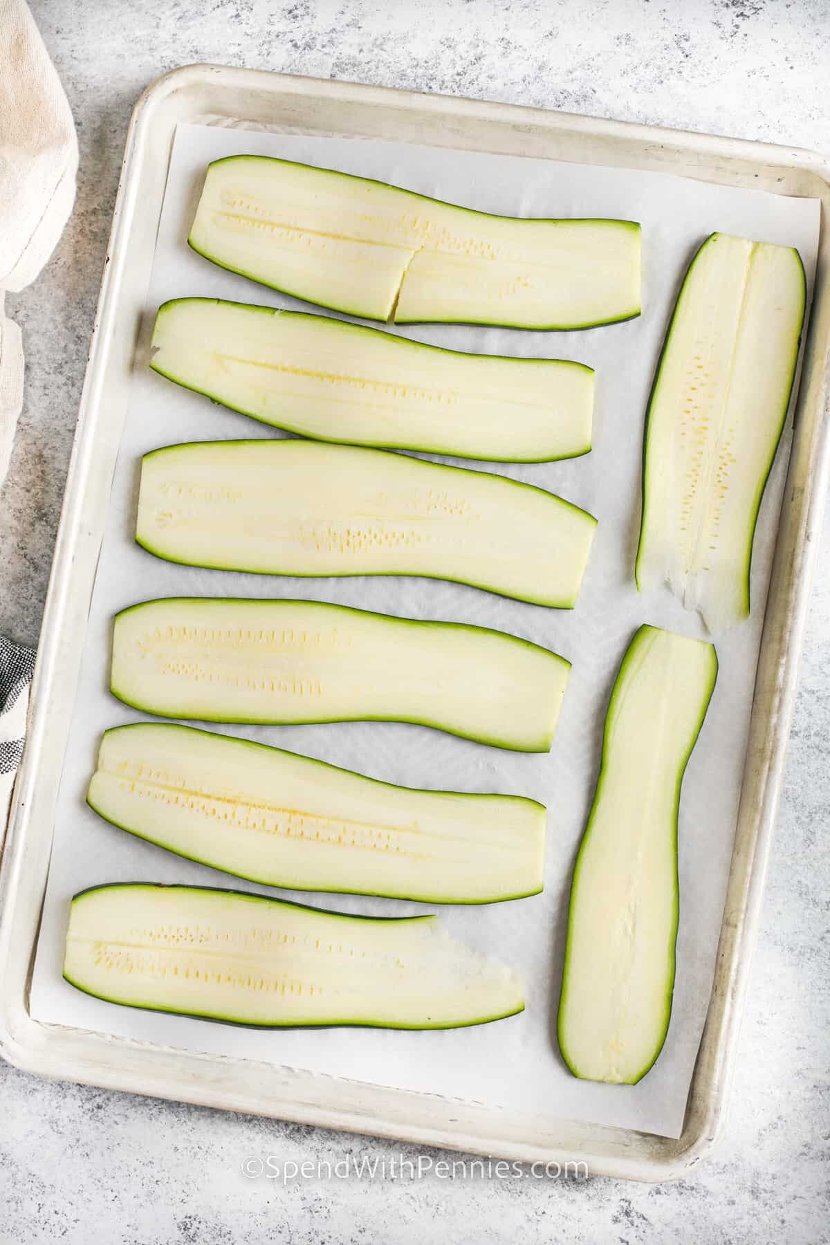 zucchini strips to make Zucchini Lasagna