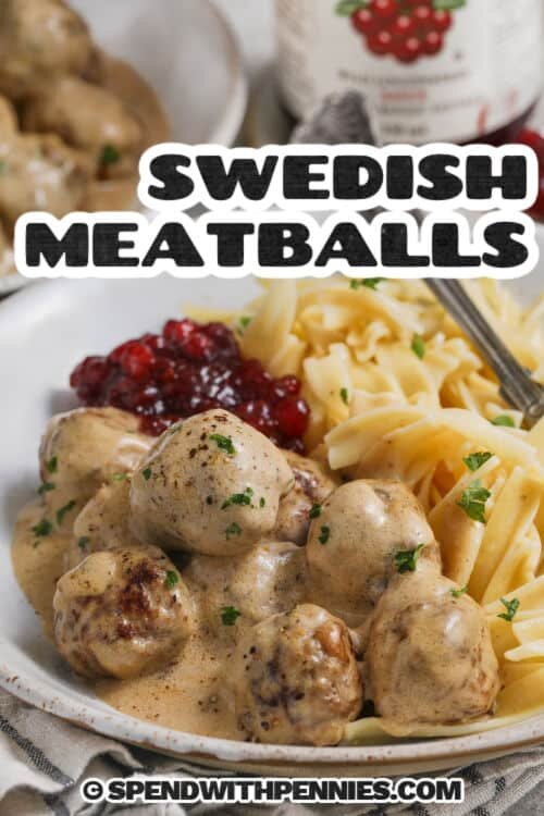 plated Swedish Meatballs with a title